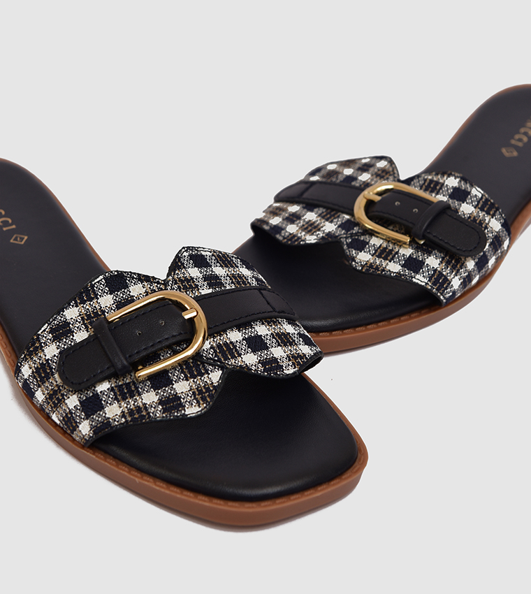 Plaid Strap Flat Sandals