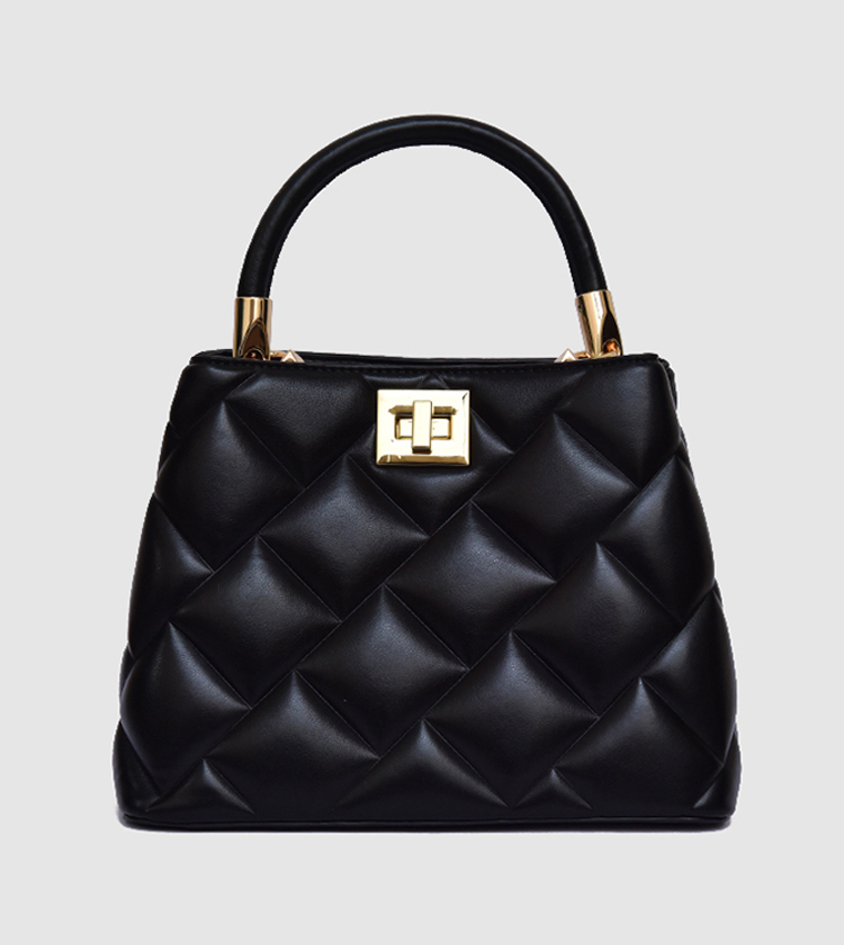 Quilted Twist Lock Satchel Bag