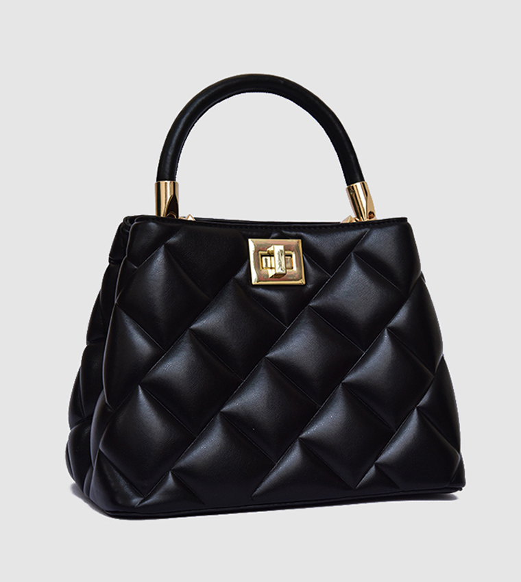 Quilted Twist Lock Satchel Bag