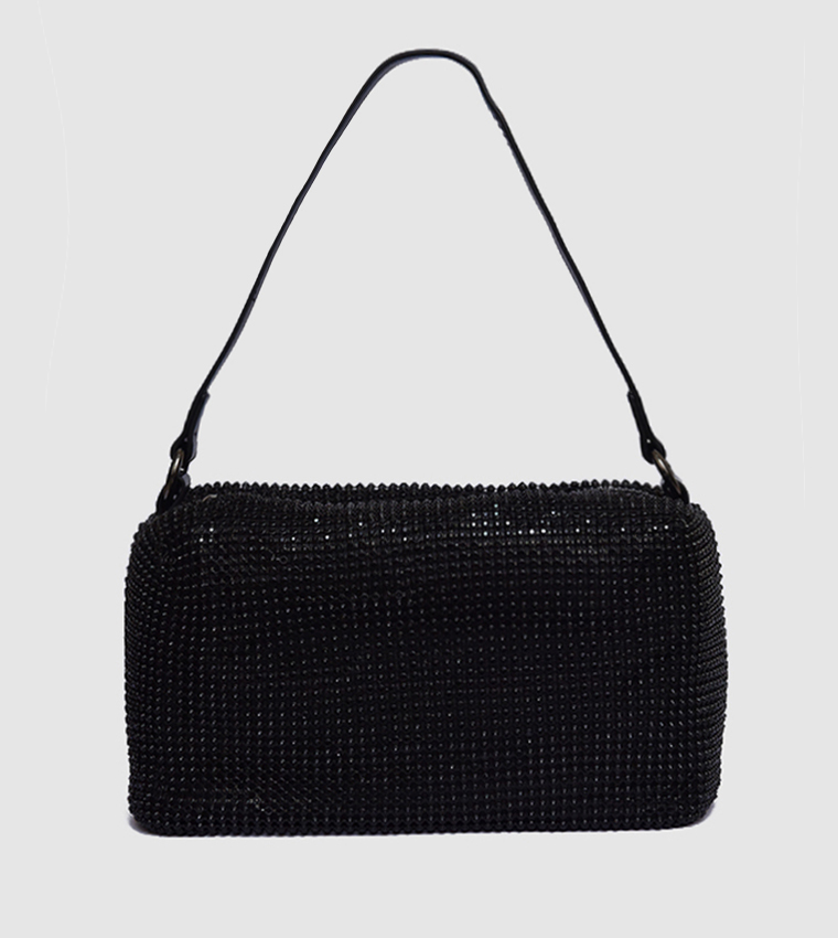 Embellished Zippered Shoulder Bag
