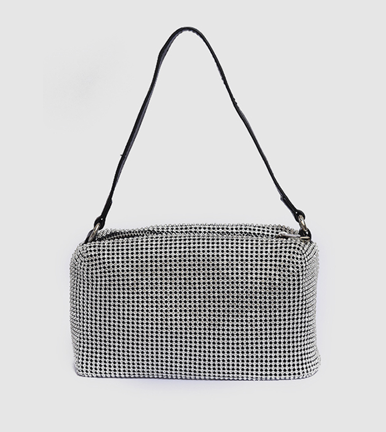 Embellished Zippered Shoulder Bag