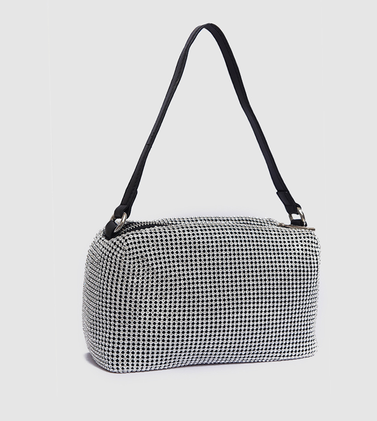 Embellished Zippered Shoulder Bag