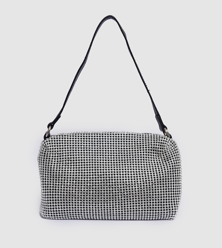 Embellished Zippered Shoulder Bag