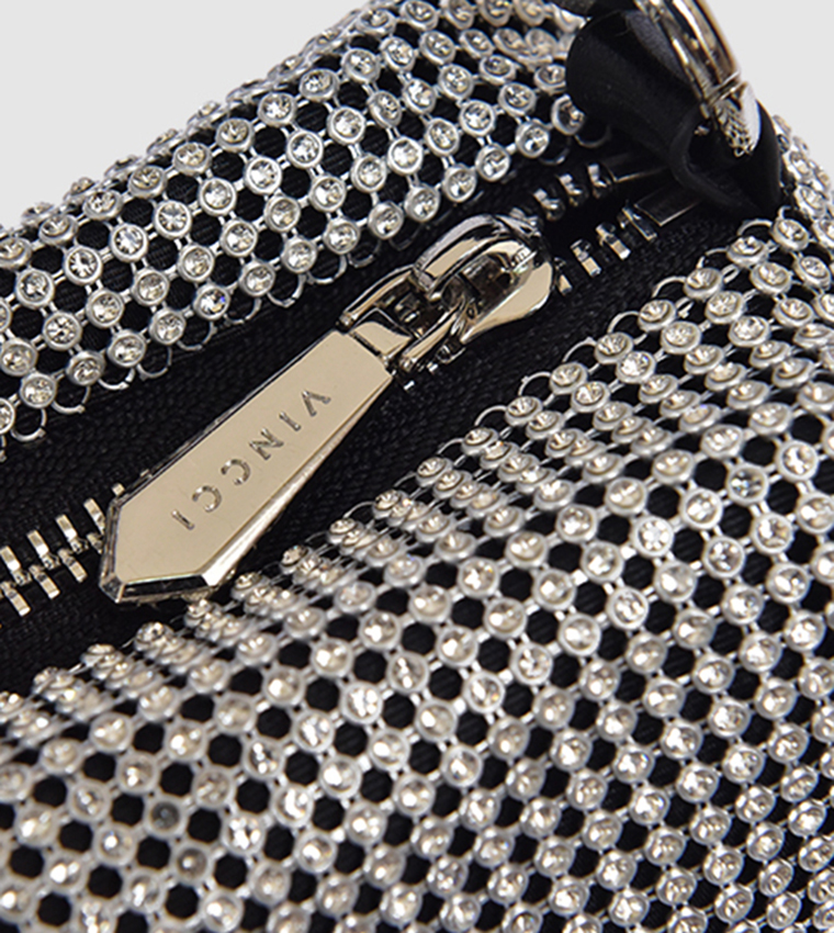 Embellished Zippered Shoulder Bag