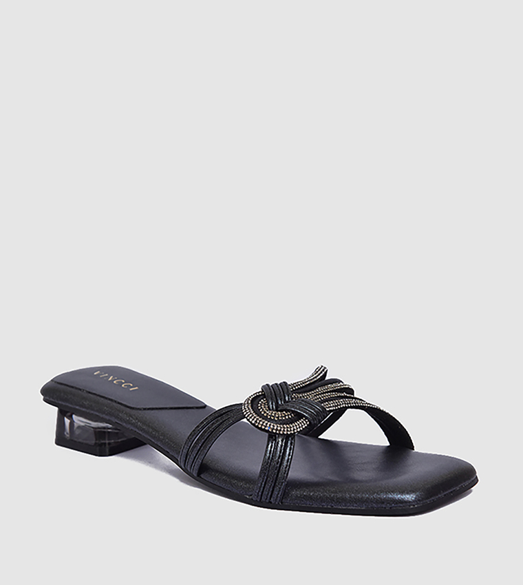 Embellished Low Block Heel Sandals