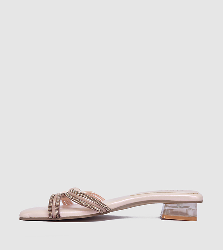Embellished Low Block Heel Sandals