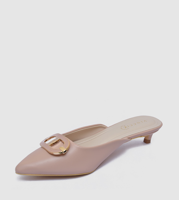 Pointed Toe Kitten Heel Mule Pumps