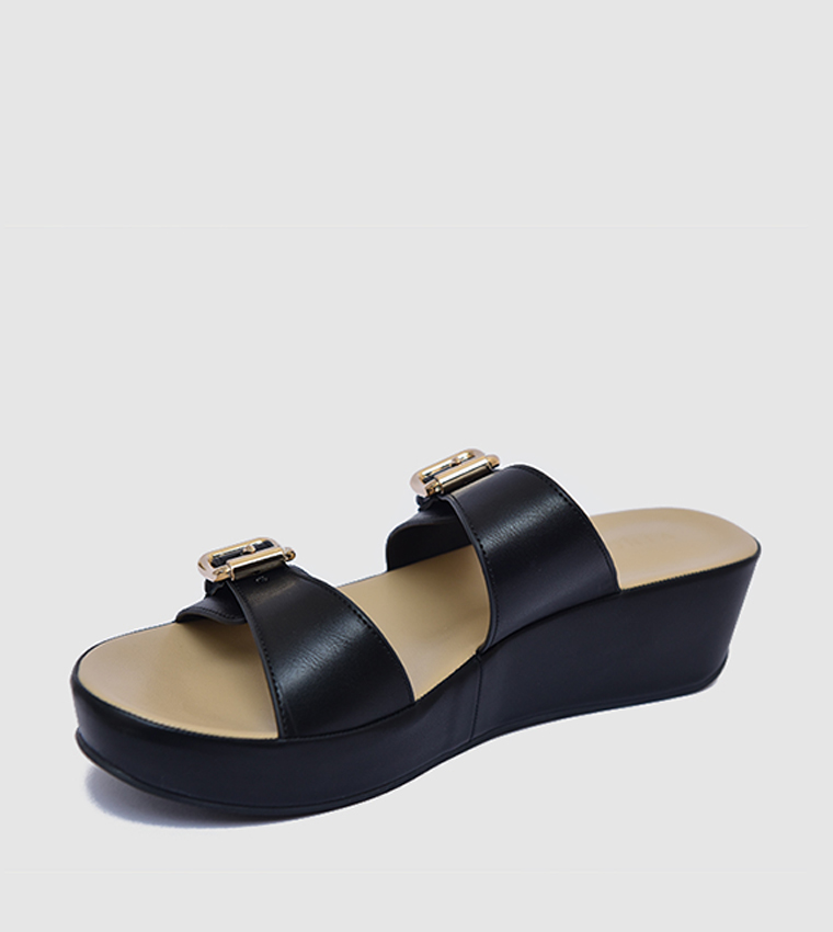 Double Strap Buckle Wedge Sandals