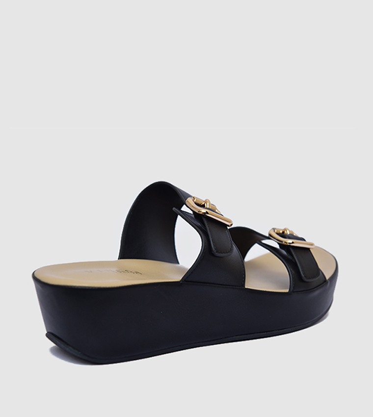 Double Strap Buckle Wedge Sandals