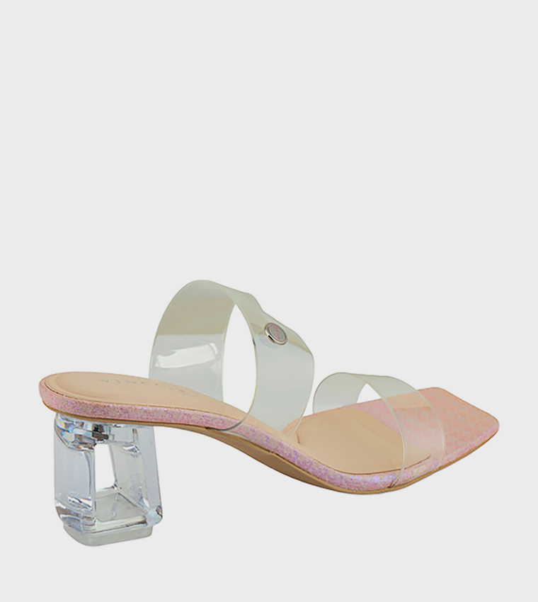 Clear Strap Square Toe Heeled Sandals