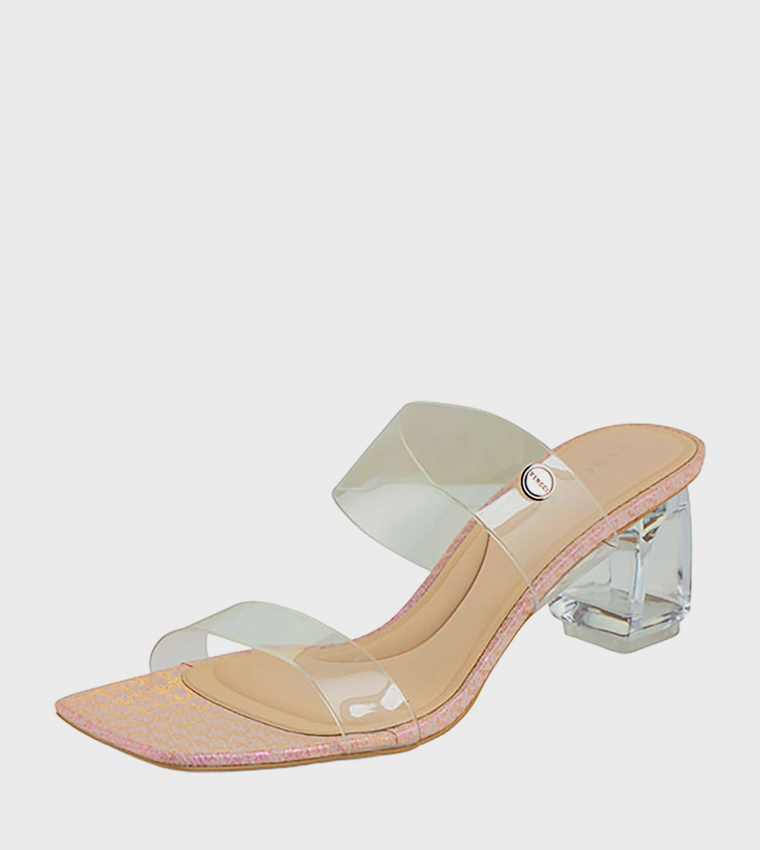 Clear Strap Square Toe Heeled Sandals