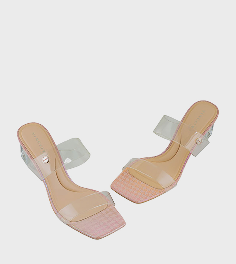 Clear Strap Square Toe Heeled Sandals