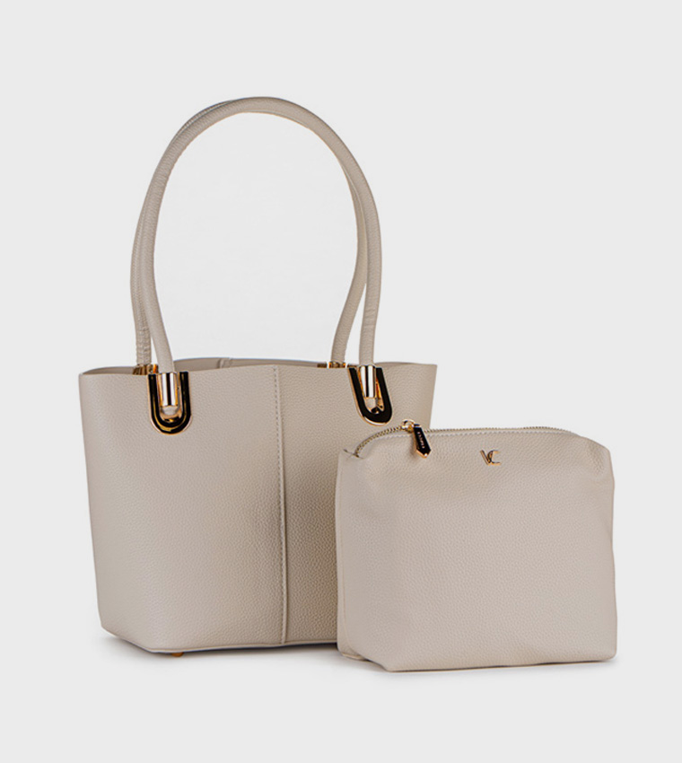 Textured Tote Bag with Pouch