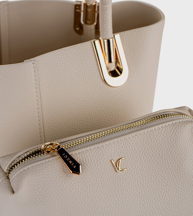 Textured Tote Bag with Pouch