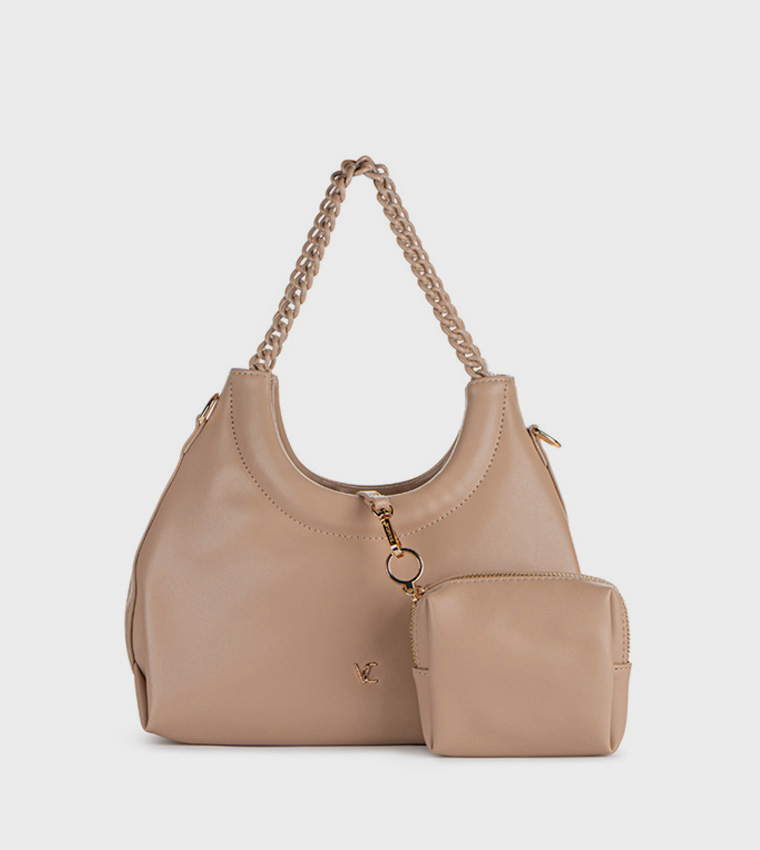 Textured Shoulder Bag with Coin Pouch