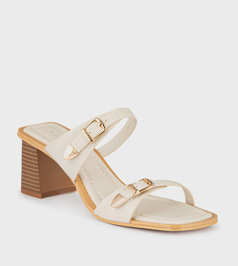 Open Toe Buckle Block Heel Sandals