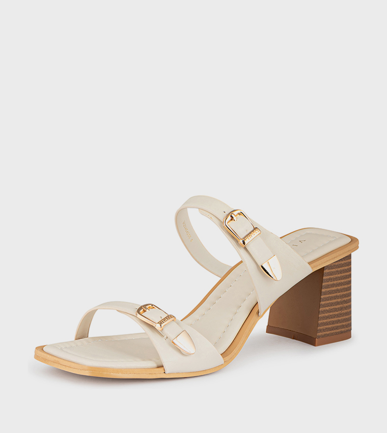 Open Toe Buckle Block Heel Sandals