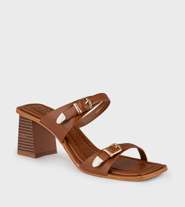 Open Toe Buckle Block Heel Sandals