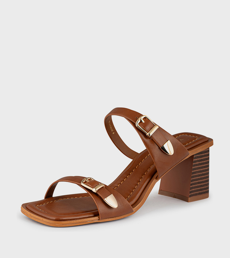 Open Toe Buckle Block Heel Sandals