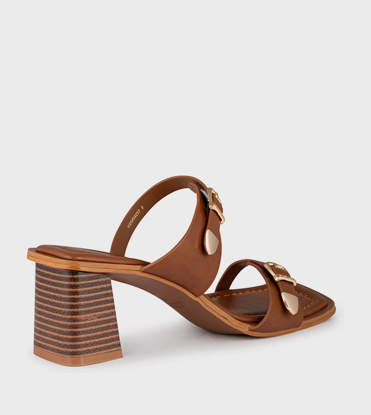 Open Toe Buckle Block Heel Sandals