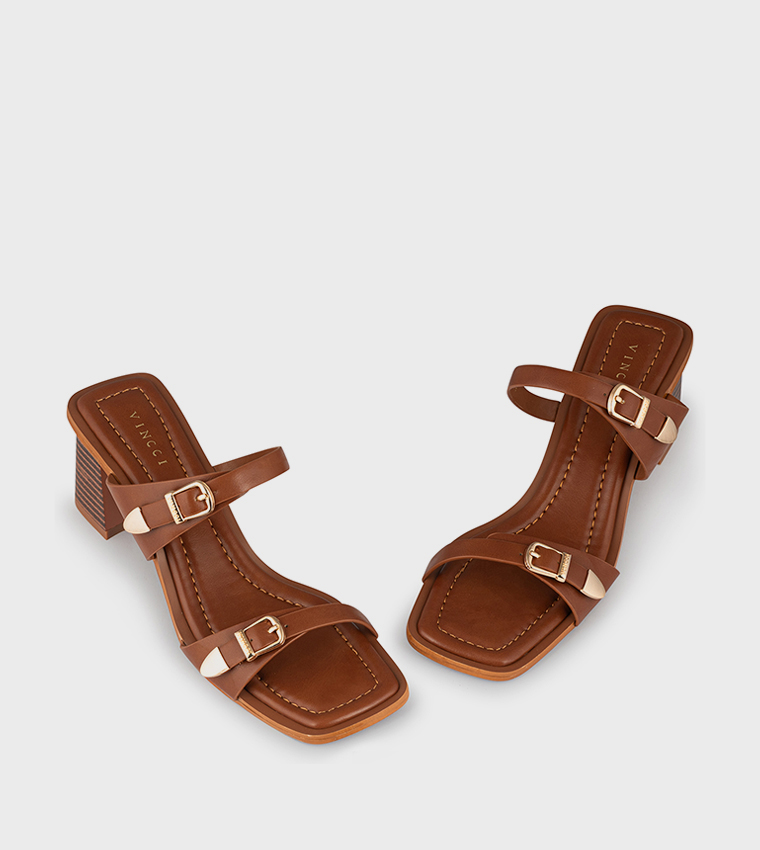 Open Toe Buckle Block Heel Sandals