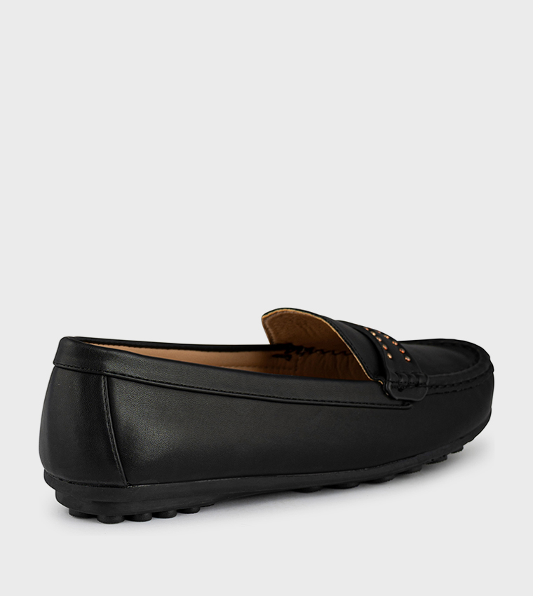 Studded Detail Round Toe Loafers