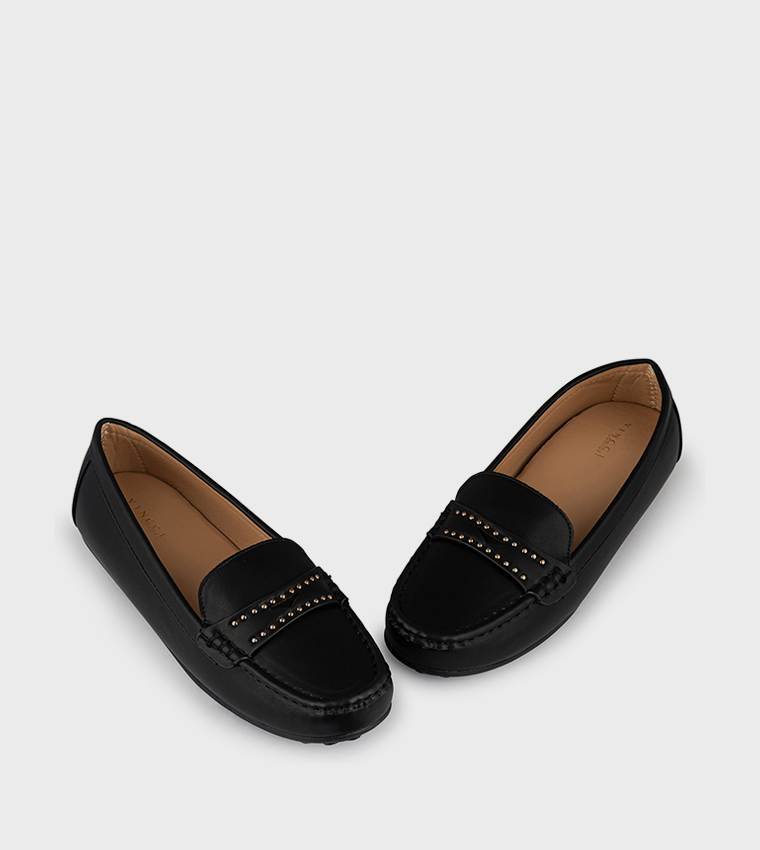 Studded Detail Round Toe Loafers