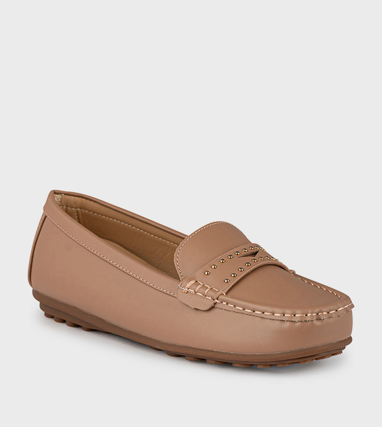 Studded Detail Round Toe Loafers
