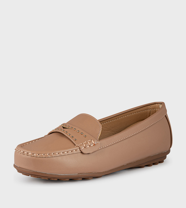Studded Detail Round Toe Loafers
