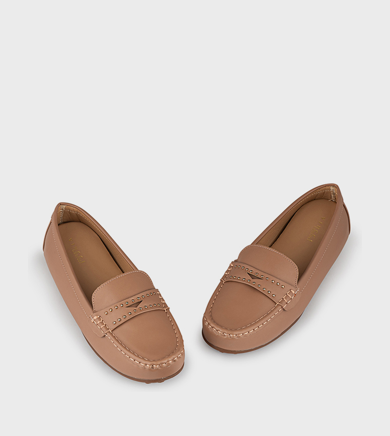 Studded Detail Round Toe Loafers