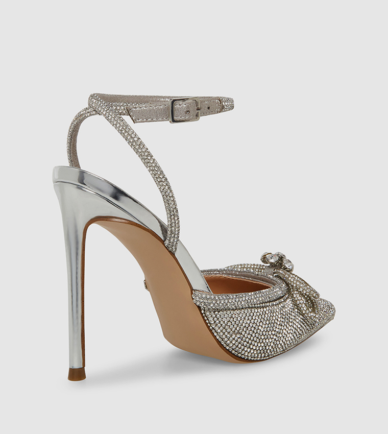 Buy Steve Madden Embellished Ankle Strap Pumps In Silver