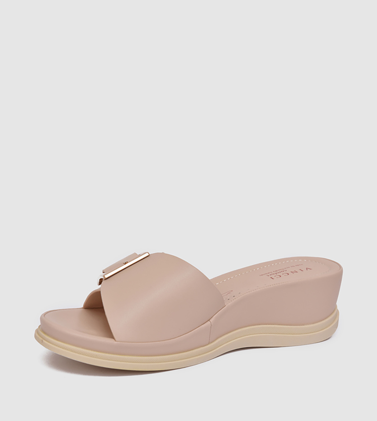 Buckle Detail Comfort Wedge Sandals