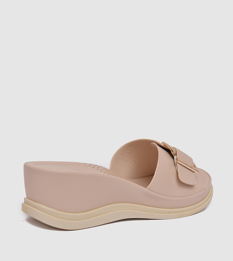 Buckle Detail Comfort Wedge Sandals