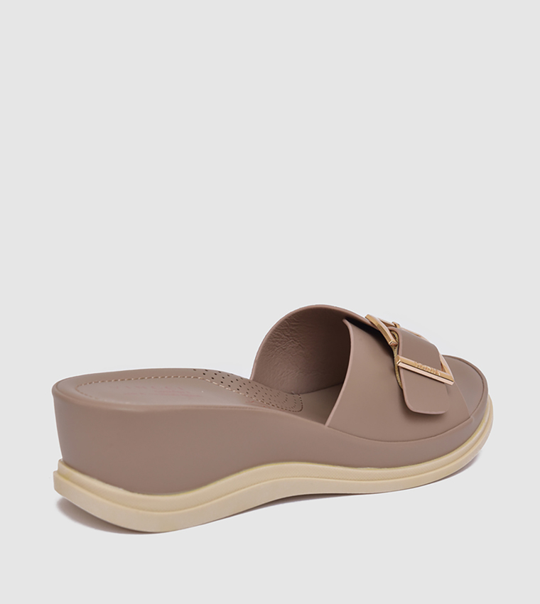 Buckle Detail Comfort Wedge Sandals