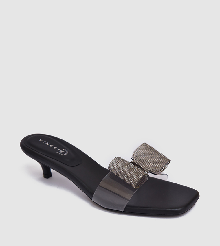 Embellished Bow Detail Kitten Heel Sandals