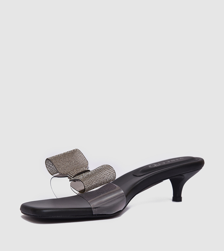 Embellished Bow Detail Kitten Heel Sandals