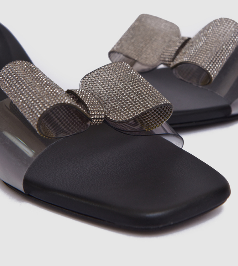 Embellished Bow Detail Kitten Heel Sandals