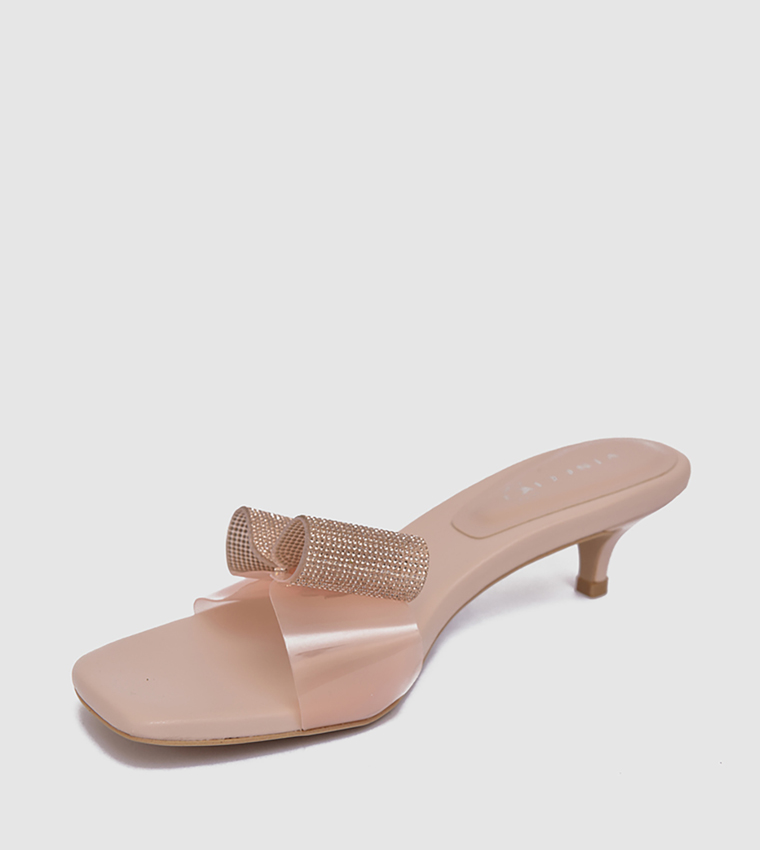 Embellished Bow Detail Kitten Heel Sandals