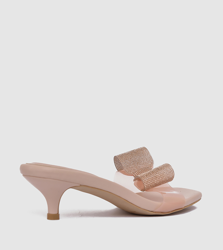 Embellished Bow Detail Kitten Heel Sandals