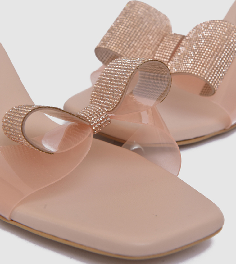 Embellished Bow Detail Kitten Heel Sandals