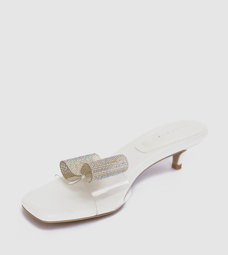 Embellished Bow Detail Kitten Heel Sandals