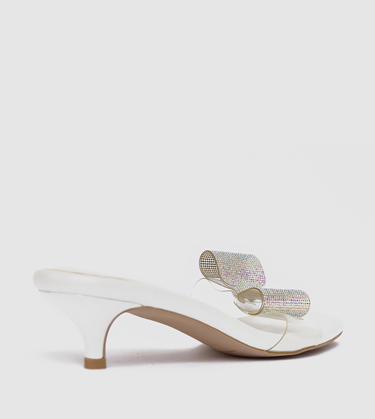Embellished Bow Detail Kitten Heel Sandals