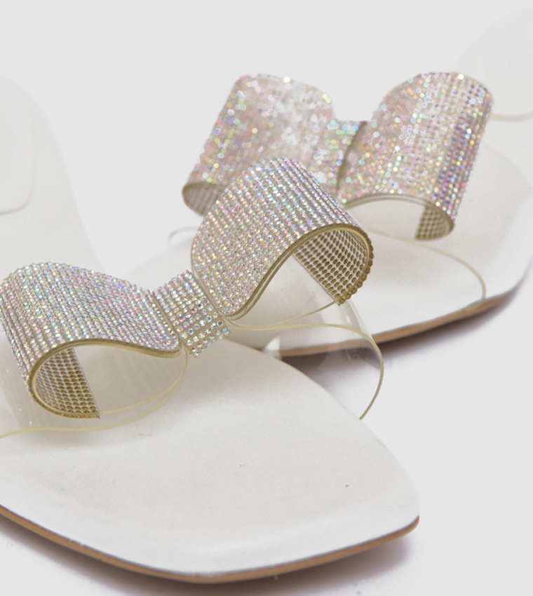 Embellished Bow Detail Kitten Heel Sandals