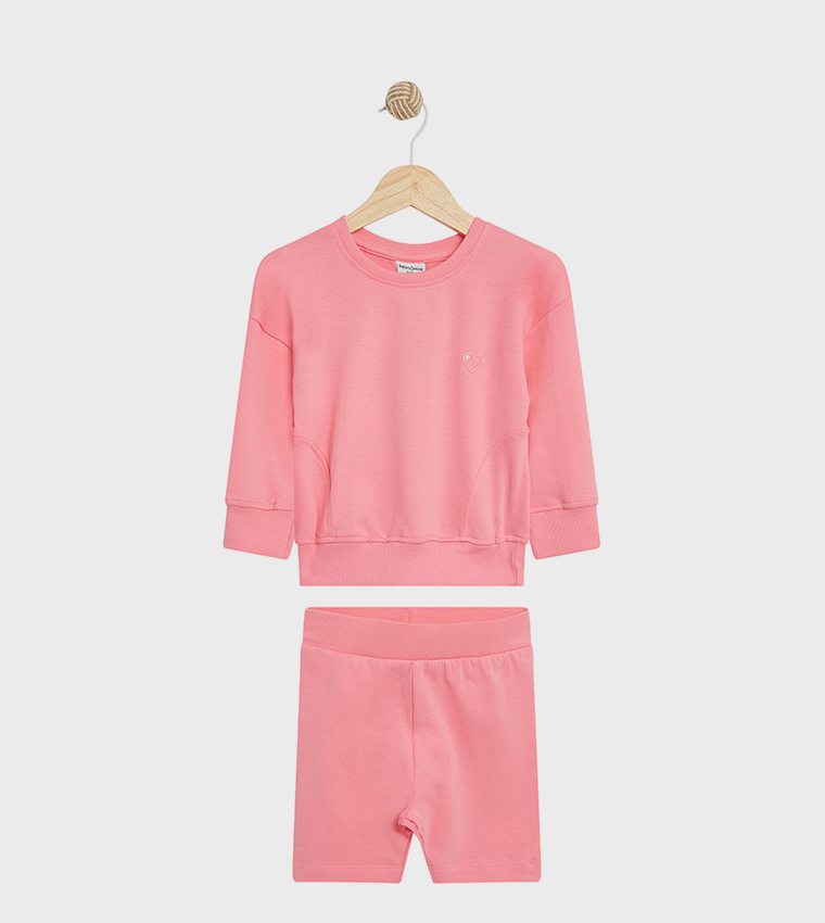 Solid Sweatshirt and Cycling Shorts Set