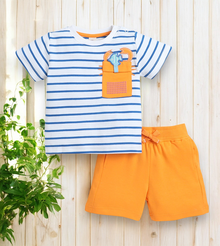 Infants Striped Crew Neck T-Shirt and Shorts Set