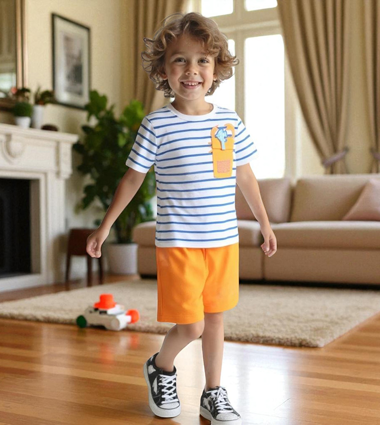 Infants Striped Crew Neck T-Shirt and Shorts Set