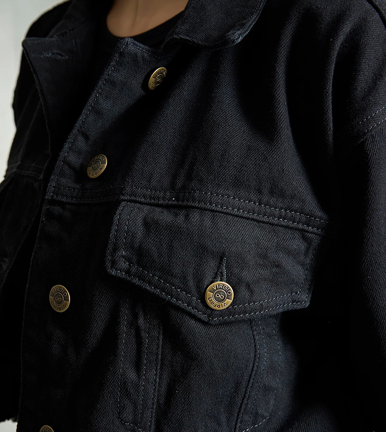 Washed Long Sleeves Crop Denim Jacket