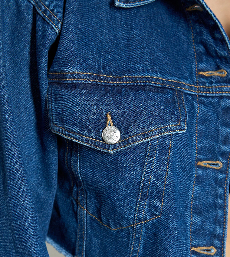 Washed Long Sleeves Crop Denim Jacket