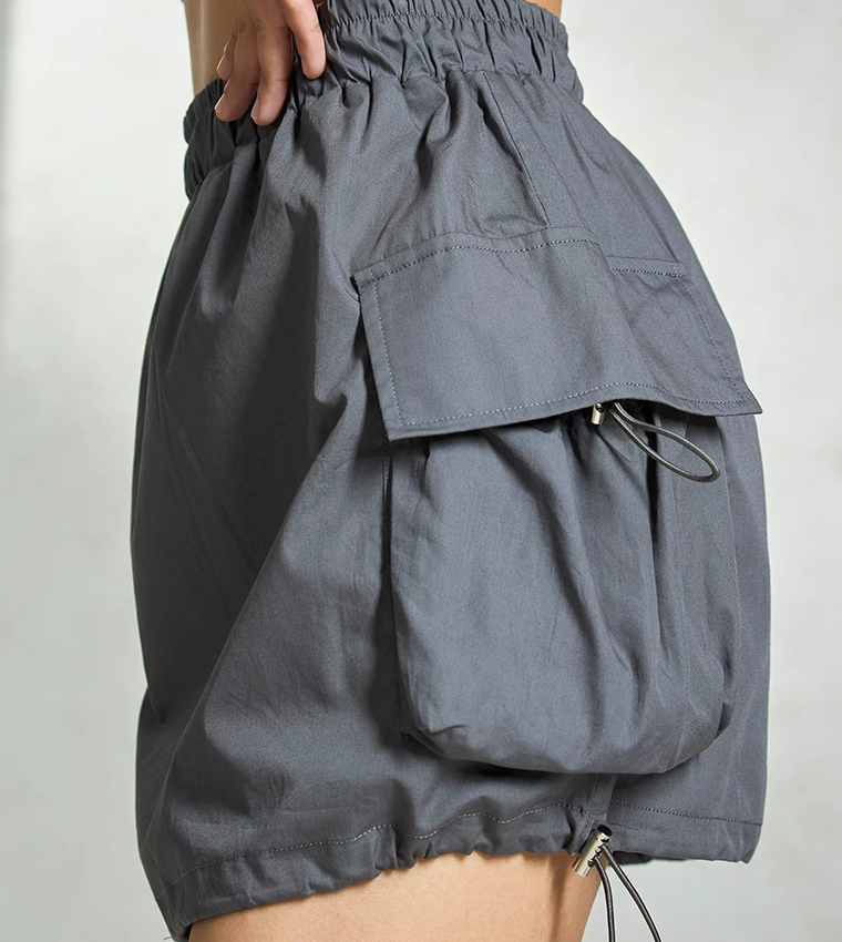 Elastic Waist Cargo Mini Skirt