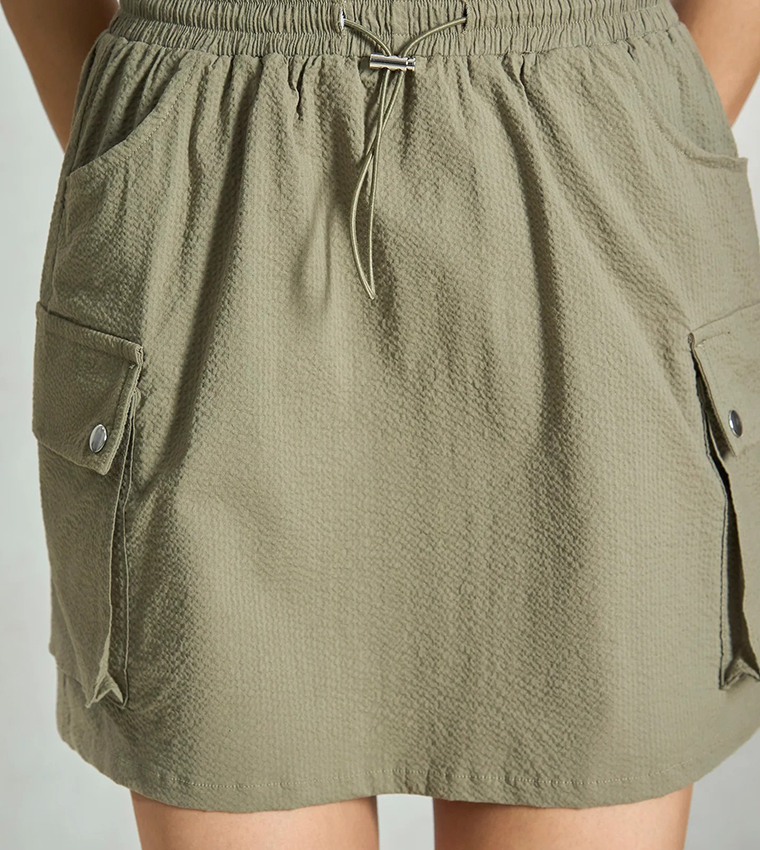 Elastic Waist Cargo Mini Skirt